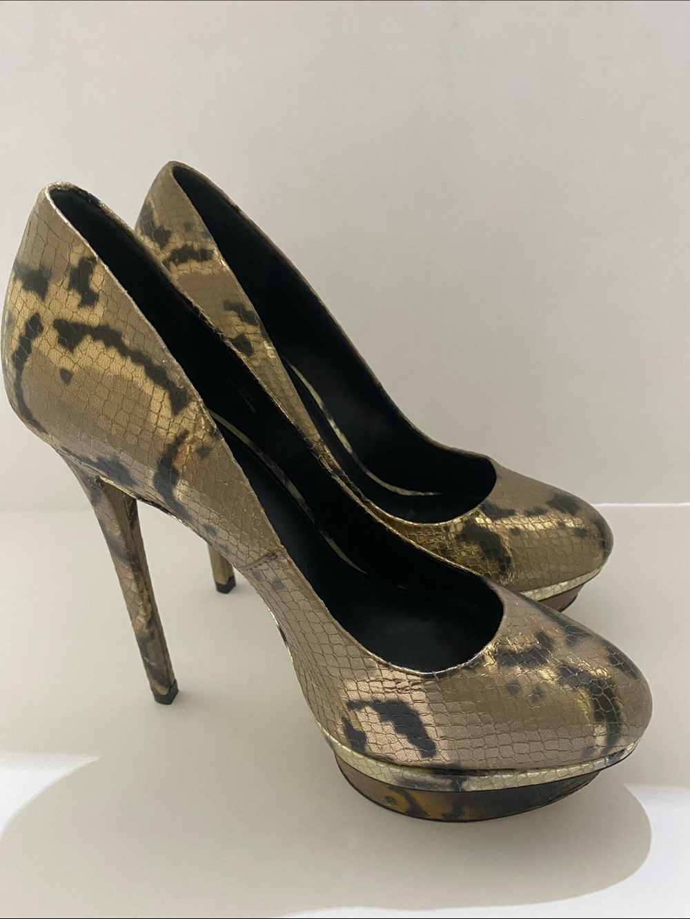 Brian Atwood Gold Python-Effect Platform Pumps - Picture 2 of 6